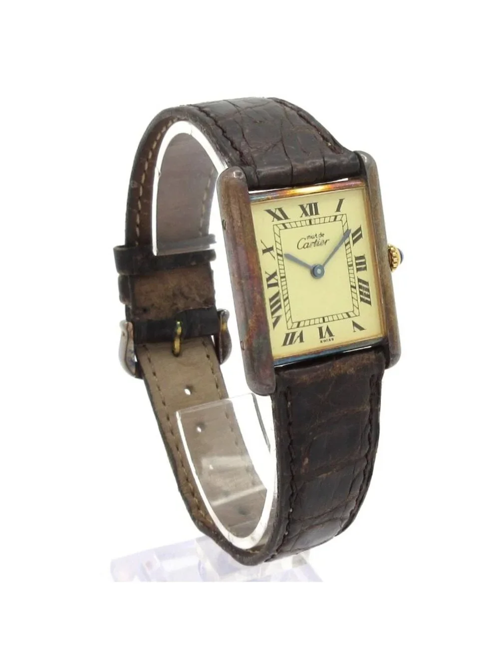 Cartier Watch Must Tank Vermeil 925 Croco Strap Ivory